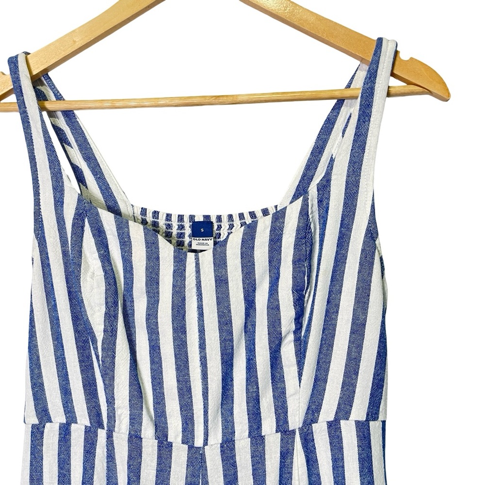 Old Navy Linen Blend Fit & Flare Sleeveless Midi Dress Blue Stripe, Size S - Picture 3 of 14